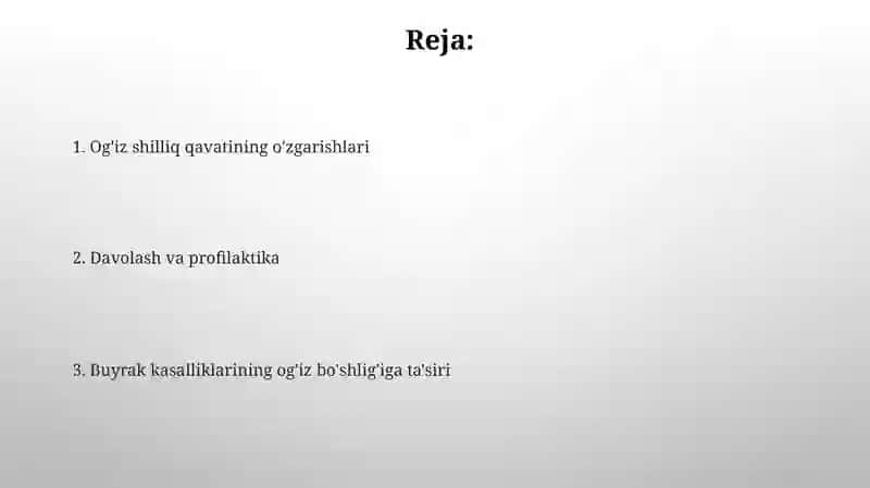 Buyrak kasalliklari unig og'iz bo'shlig'idagi asoratlari 2