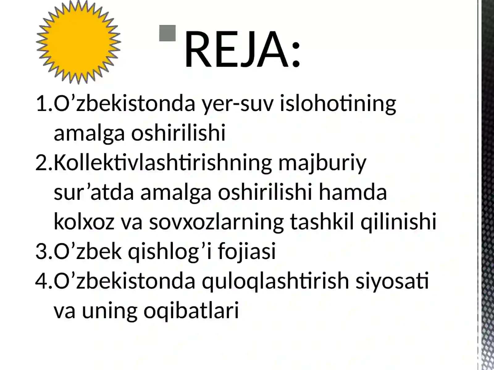 Sovet hokimyatining Ozbekiston SSRdagi kollektivlashtrish  siyosati va uning oqibatlari. 2