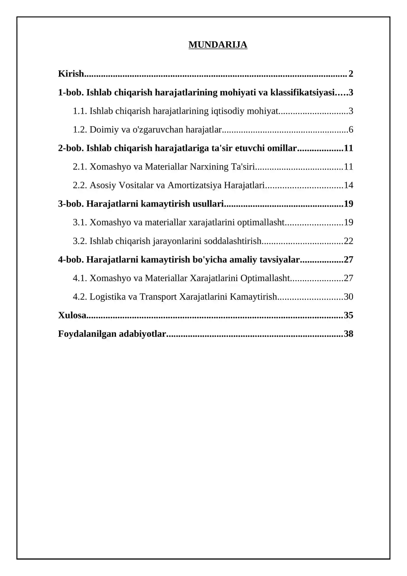 Ishlab chiqarish harajatlari va ularni kamaytirsh 2