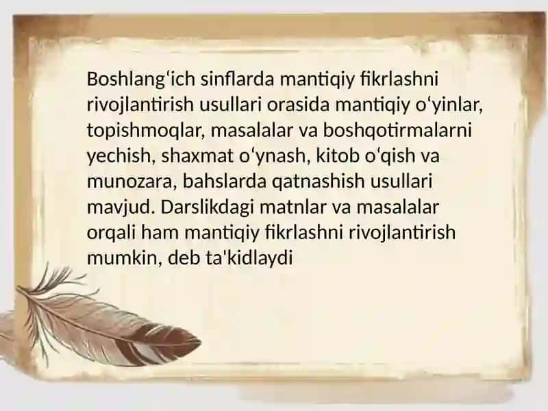 boshlang`ich sinflarda mantiqiy fikrlashni rivojlantirish usullari 2