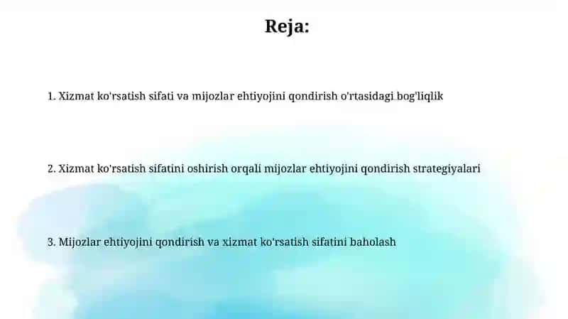 Mehmonxonada xizmat sifati va mijoz qoniqishining o'zaro bog'liqligi 2