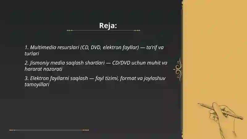 Multimedia resurslari (CD,DVD elektron fayllar) bilan ishlash jarayoni 2