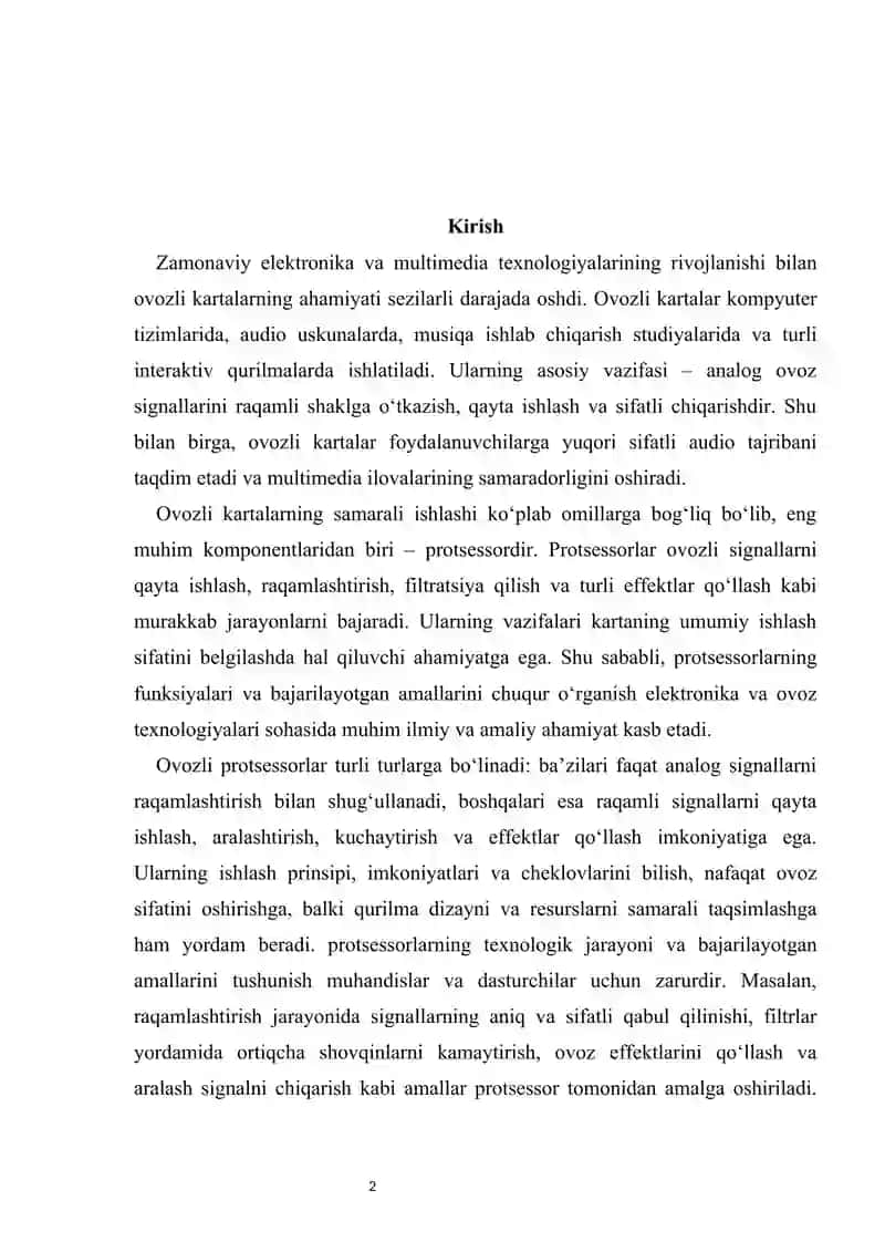 Ovozli kartalarda qo’llanadigan protsessorlarni funksiyalari va bajarilayotgan amallari 2