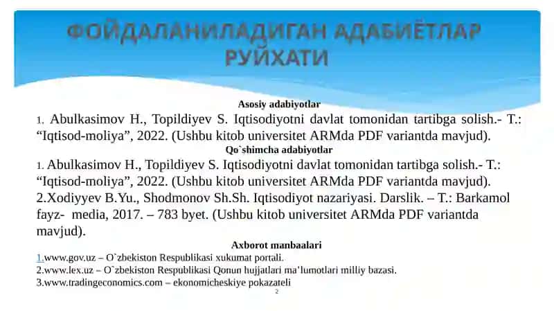 ИҚТИСОДИЁТДАМОНОПОЛИЗМГА ҚАРШИ СИЁСАТ ВА РАҚОБАТНИ РИВОЖЛАНТИРИШ 2