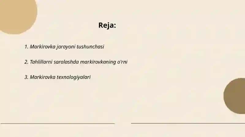 Tahlillarni saralashda markirovka ahamiyati 2