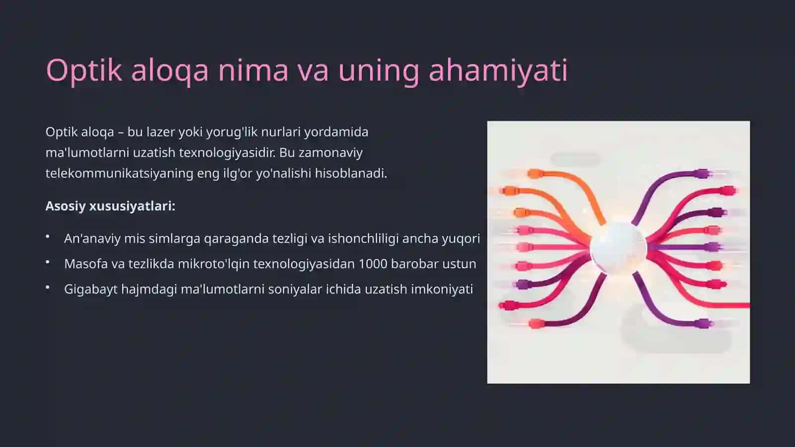 Optik usulda ma’lumot almashish. Simsiz aloqa/uzatish usullari 2