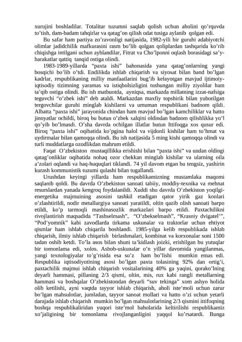 Mustaqillikka erishish arafasida O‘zbekistondagi ijtimoiy-siyosiy jarayonlar 2