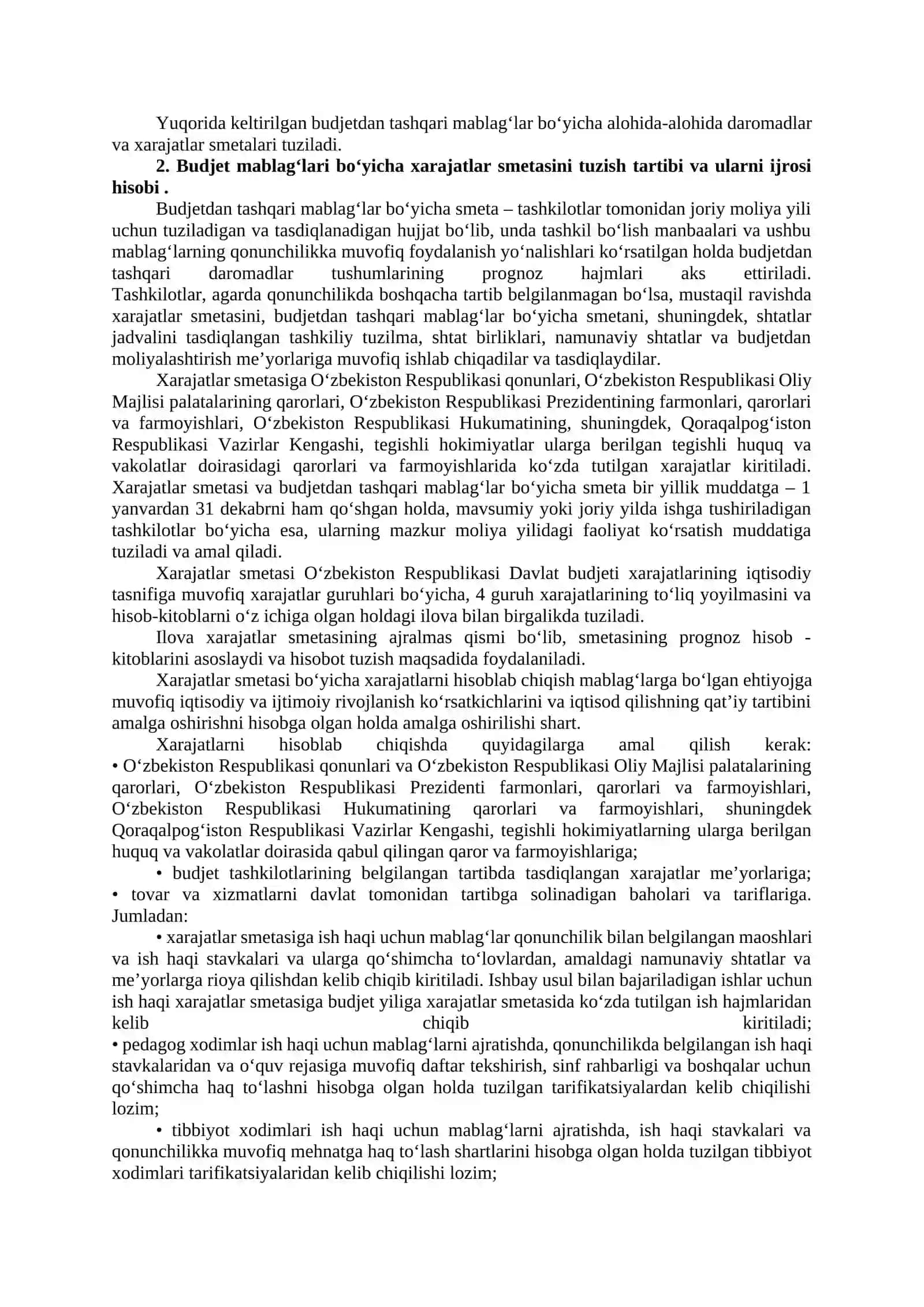 Budjet TASHKILOTLARIDA Byudjet VA ByudjetDAN TASHQARI MABLAG‘LAR BO‘YICHA DAROMADLAR VA XARAJATLAR SMETALARI HAMDA SHTATLAR JADVALINI TUZISH, TASDIQLASH VA TAQDIM ETISH TARTIBI 2