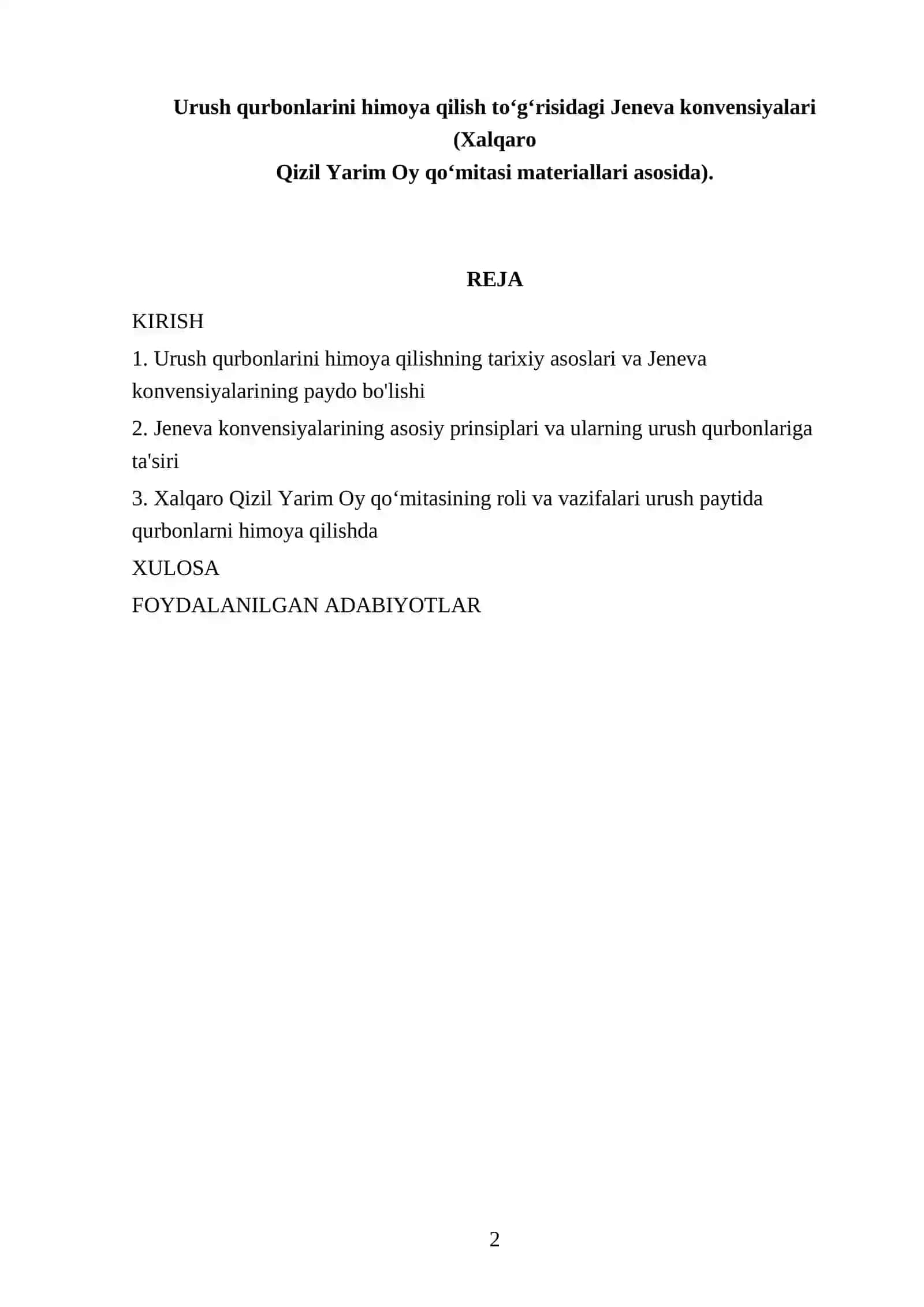 Urush qurbonlarini himoya qilish toʻgʻrisidagi Jeneva konvensiyalari (Xalqaro Qizil Yarim Oy qoʻmitasi materiallari asosida) 2