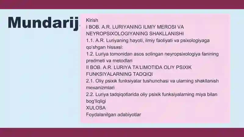 Aleksandr Romanovich Luriya va oliy psixik funksiyalarini tadqiqi 2