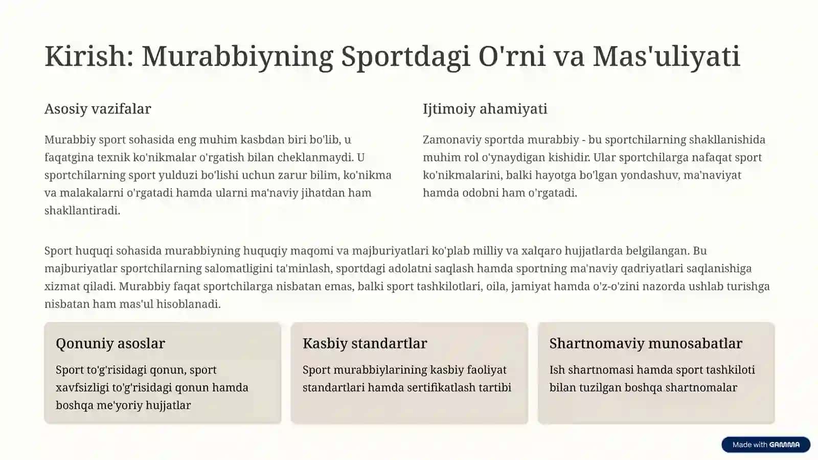 Sport Huquqi: Murabbiyning Majburiyatlari Turlari 2