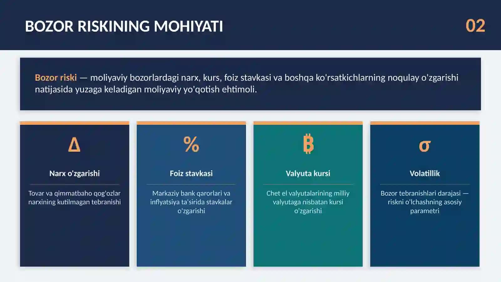 Bozor riski Mohiyati, Turlari va Boshqarish Metodlari 2