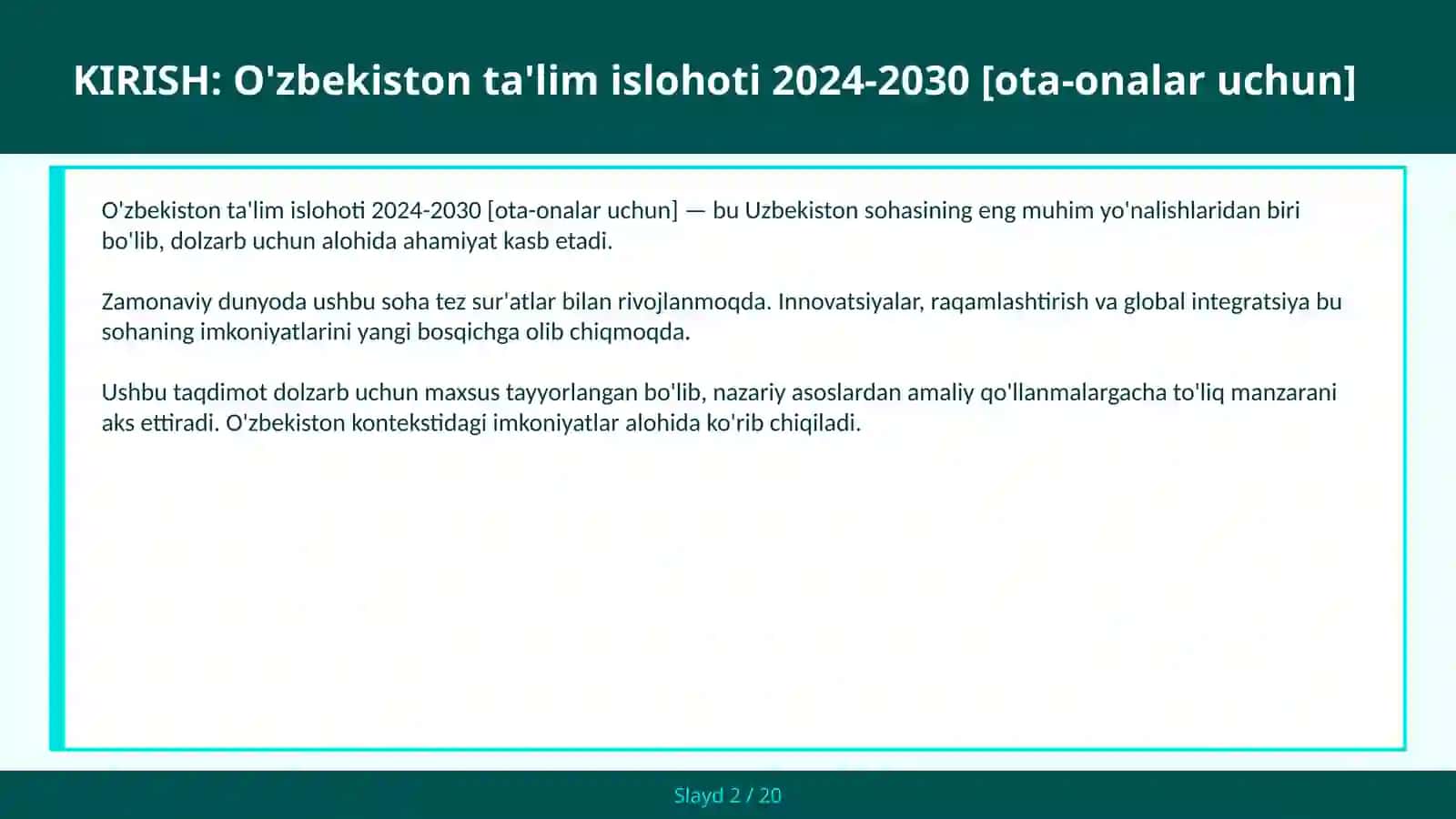 O'zbekiston ta'lim islohoti 2024-2030 [OTA-ONALAR UCHUN] 2