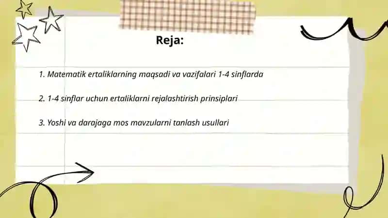 Matematik ertaliklarni tayyorlash va õtkazish metodikasi 1-4 sinf misollarida 2