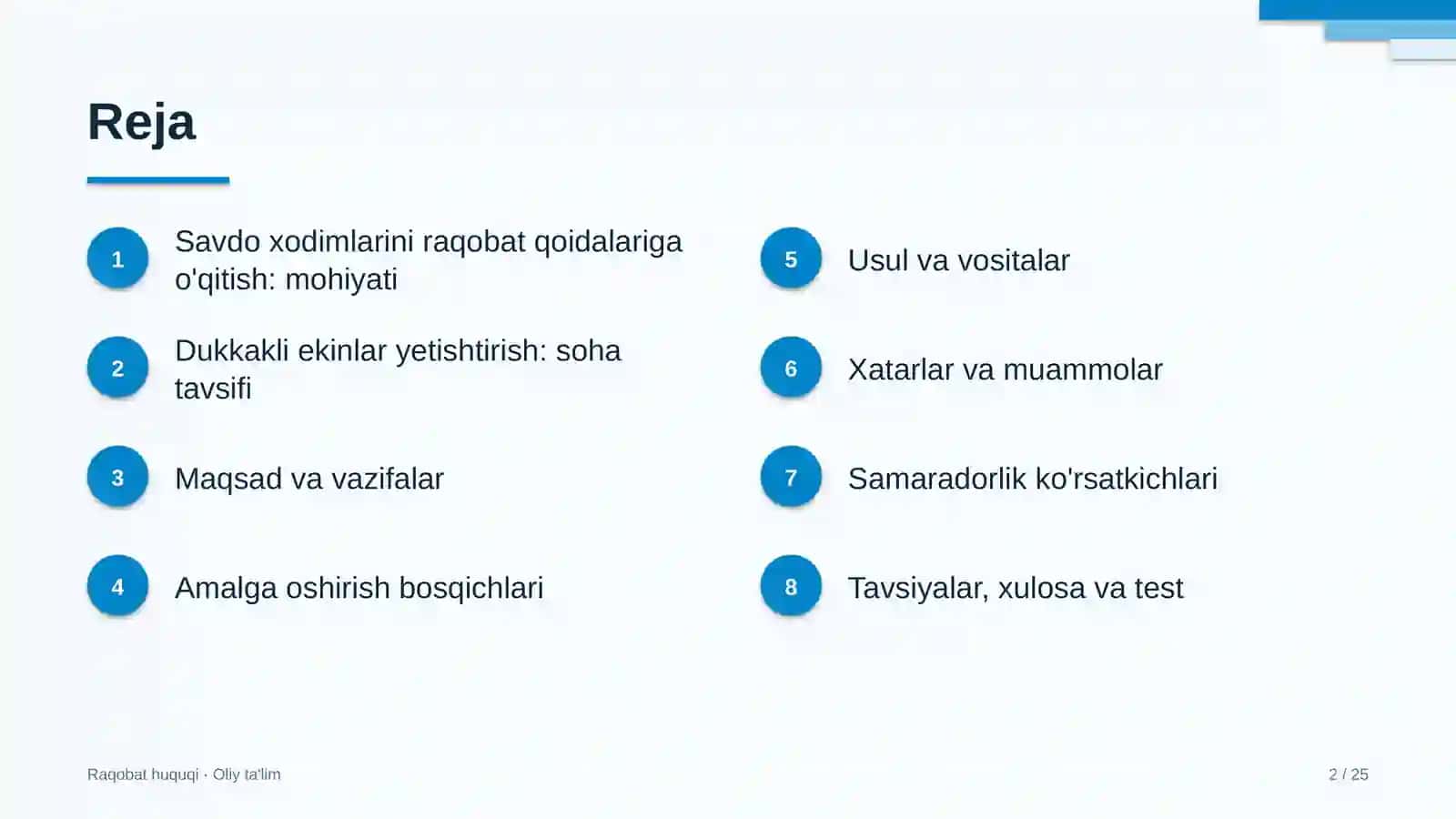 Dukkakli ekinlar yetishtirishda savdo xodimlarini raqobat qoidalari bo'yicha o'qitish 2