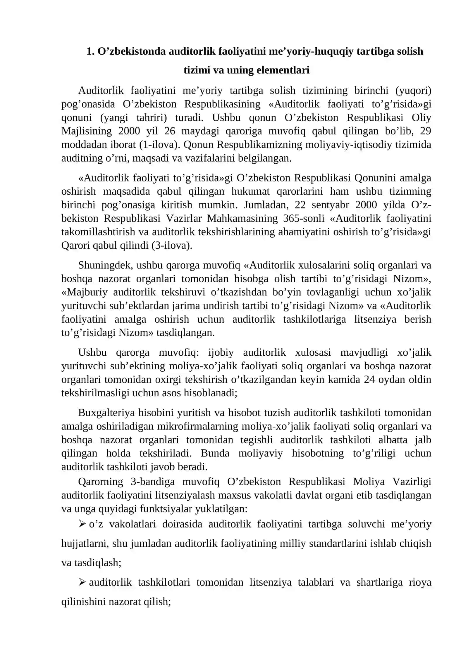 O'zbekistonda auditorlik faoliyatini me’yoriy-huquqiy tartibga solish tizimi va uning elementlari 2