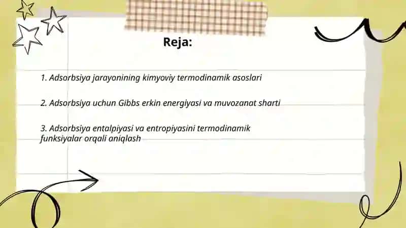 Adsorbsiya qonunyatlari termodinamikada 2