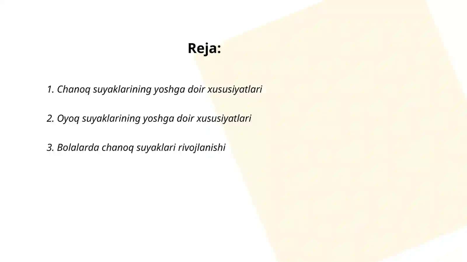 Chanoq va oyoq suyaklarining yoshga nisbatan xususiyatlari. Sport va mehnat faoliyatini chanoq va oyoq suyaklariga tasiri, rivojlanish nuqsonlari 2