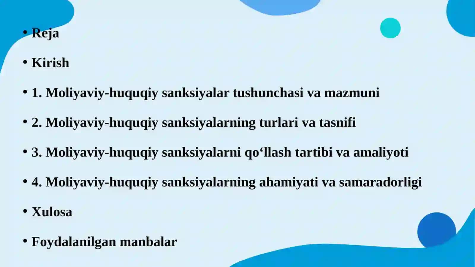 Moliyaviy-huquqiy sanksiyalar mazmuni va turlari. 2
