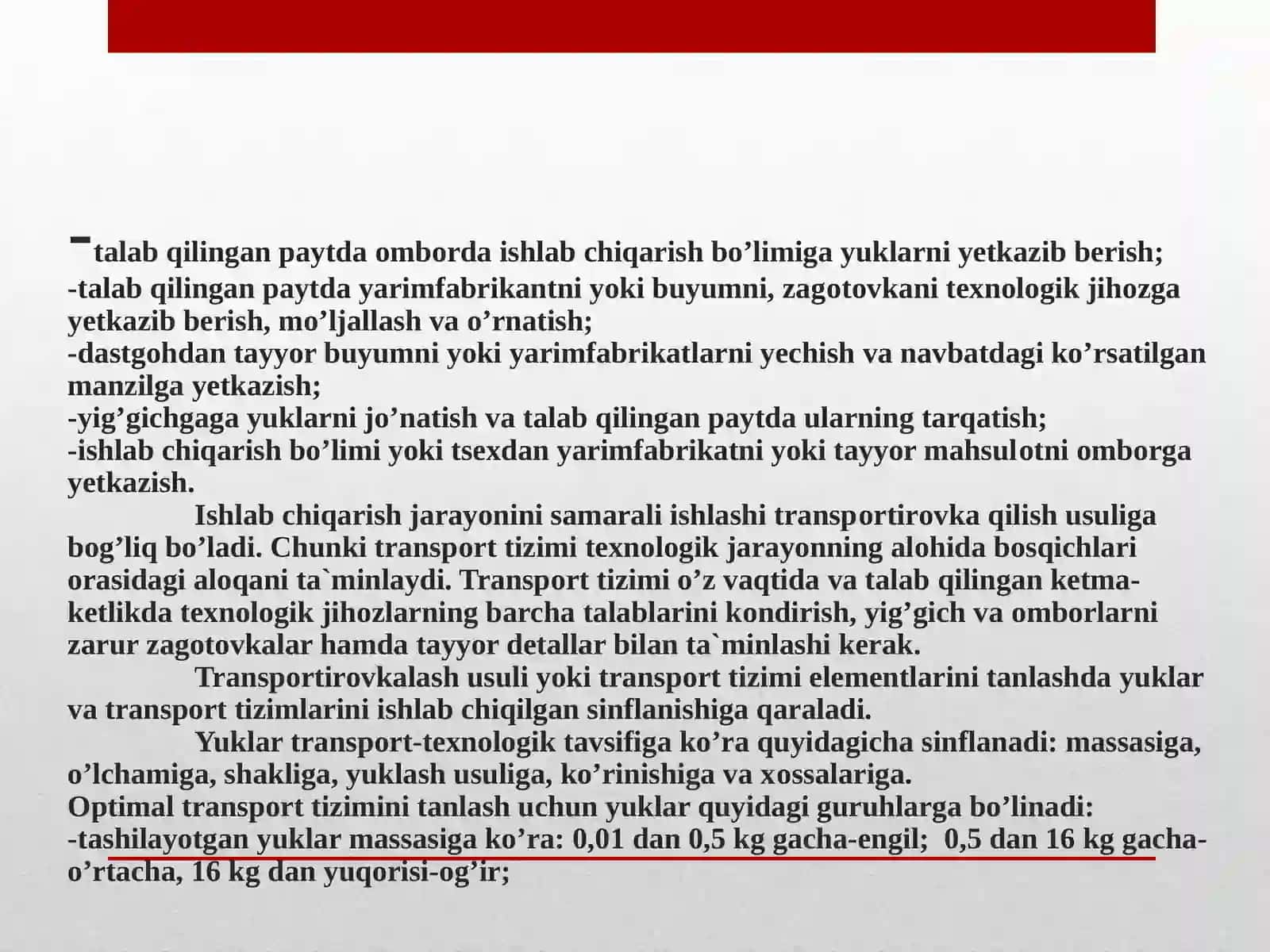 Sex transport vositalari va qurilmalarini tanlash va xisoblash 2