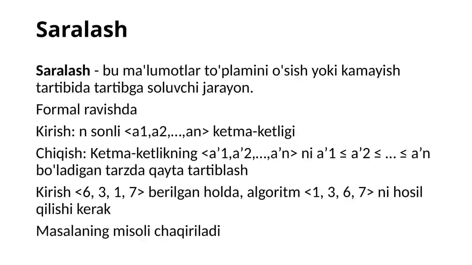 Ma’lumotlarni saralash algoritmlari 2