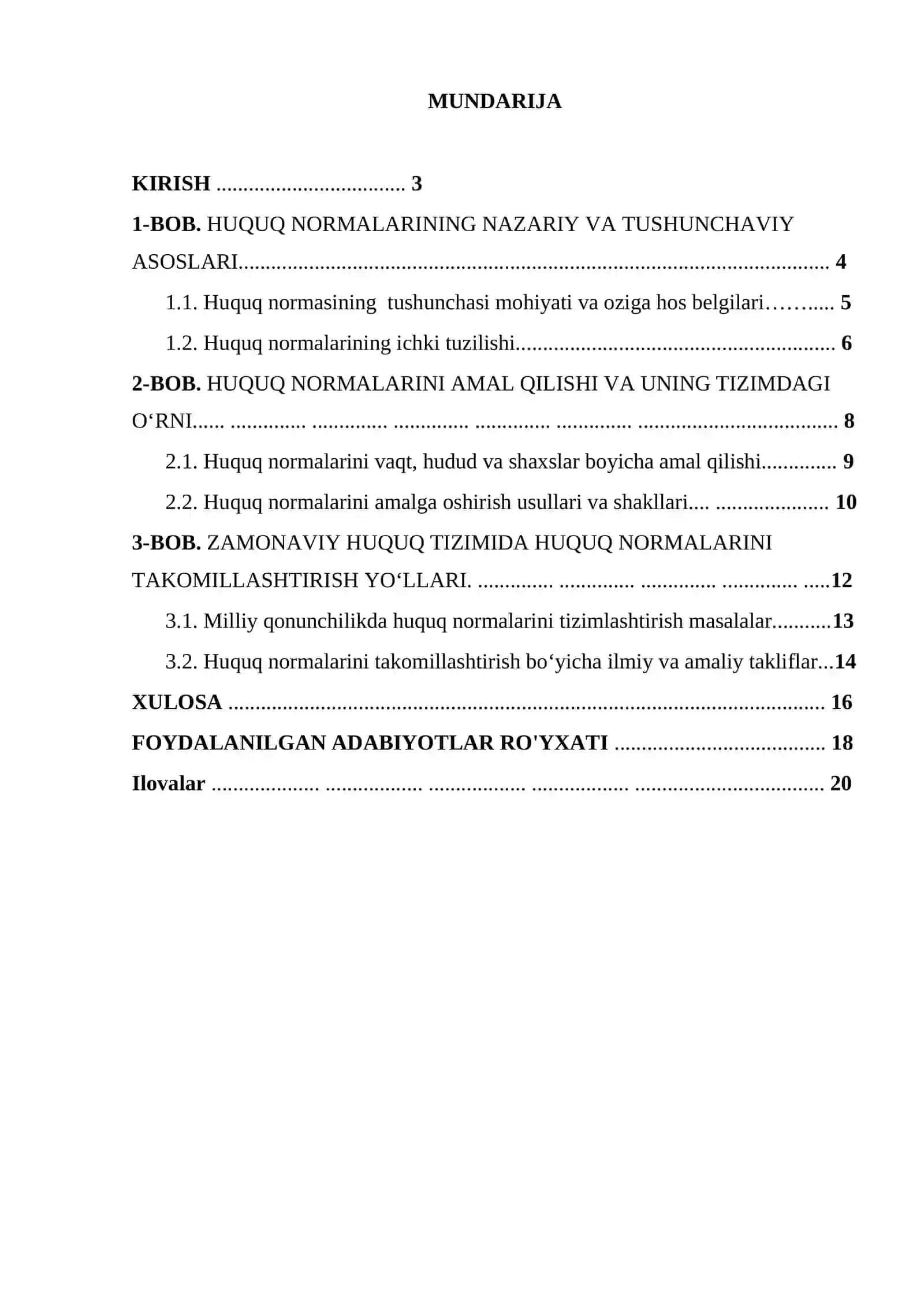 Kurs ishi «Huquq normalari» 2