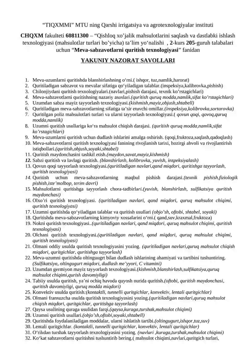 Meva-sabzavotlarni quritish texnologiyasi 2
