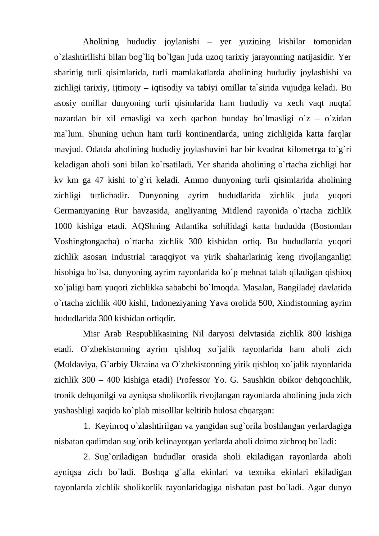 Aholining hududiy taqsimlanishi va zichligi 2
