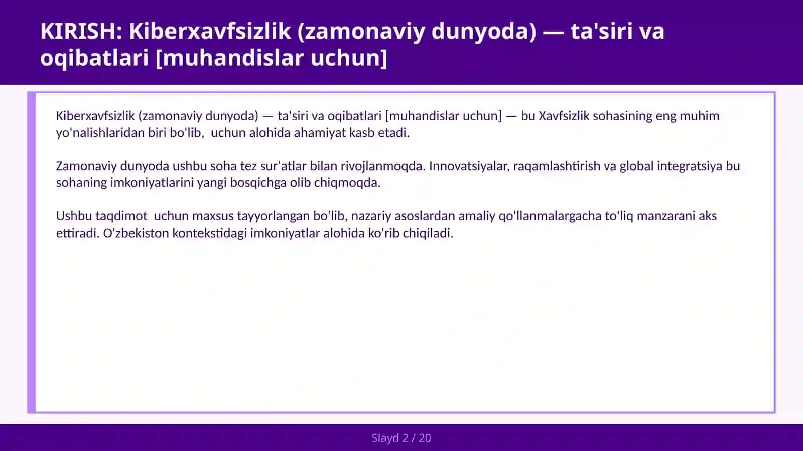 KIBERXAVFSIZLIK (ZAMONAVIY DUNYODA) — TA'SIRI VA OQIBATLARI [MUHANDISLAR UCHUN] 2