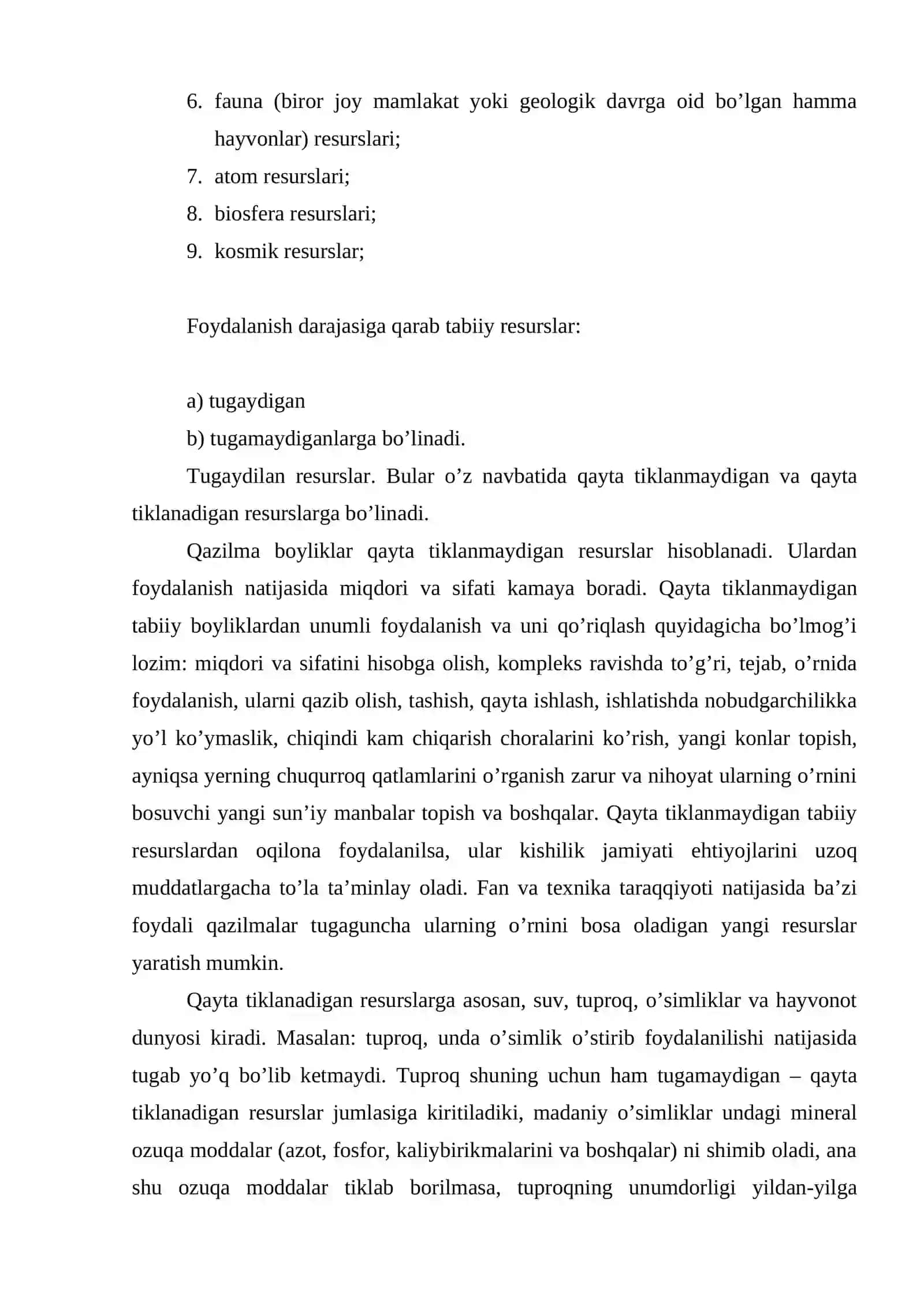 Tabiiy resurslar va ulardan foydalanish 2