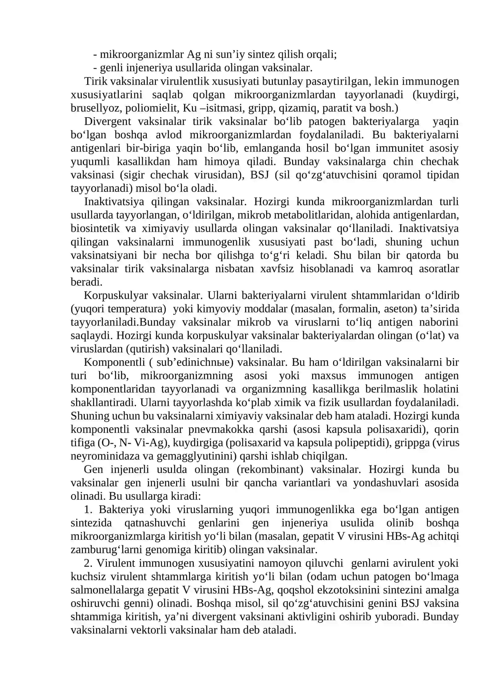 Vaksina va immun zardoblar. Ularni olish usullari, ishlatilishi 2