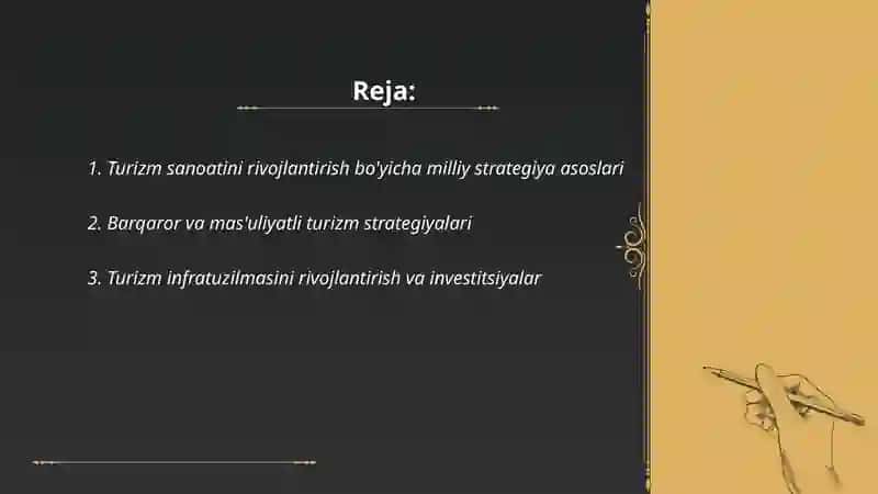 Turizm industriyasini rivojlantirish strategiyasi 2