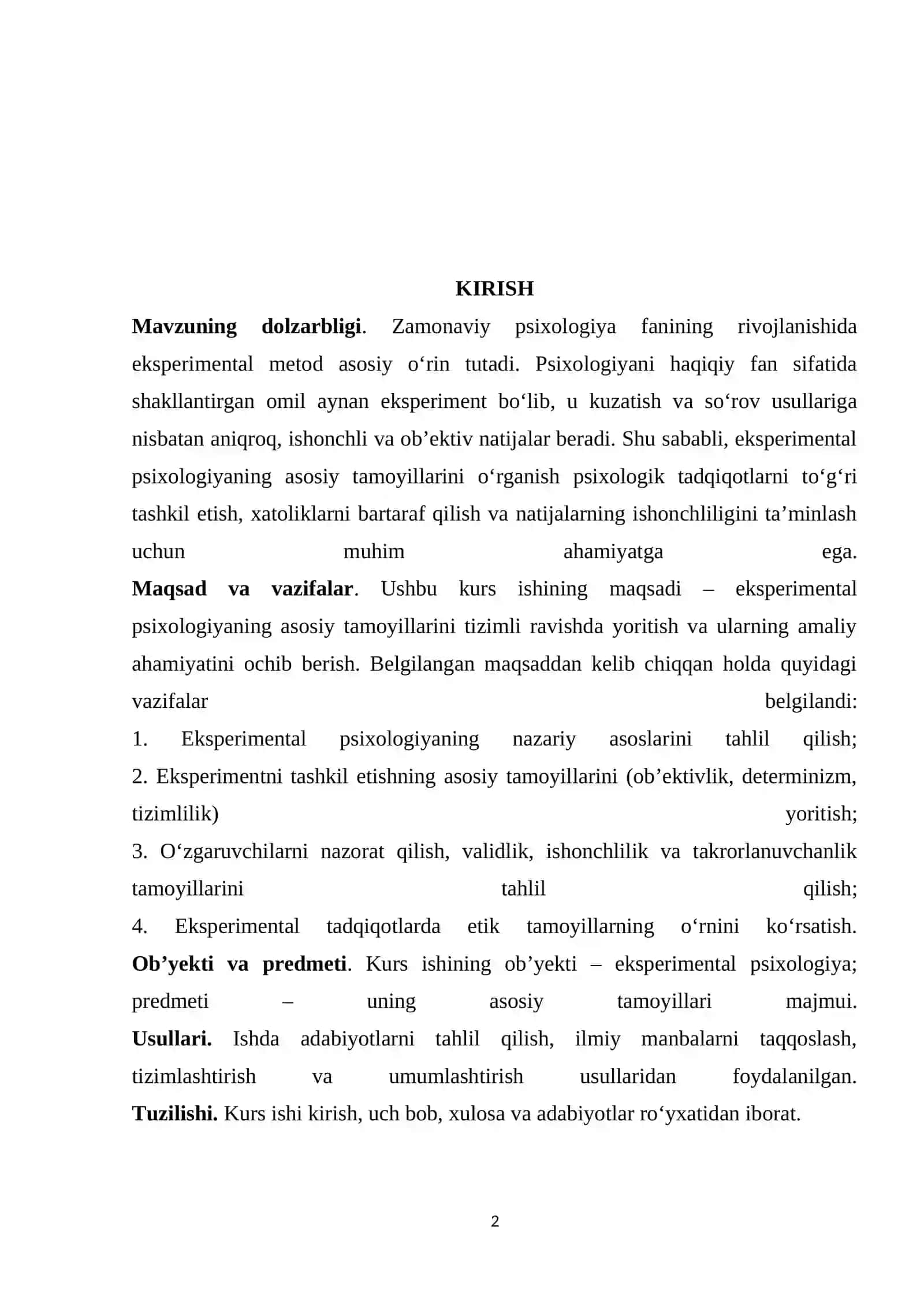 Eksperimental psixologiyaning asosiy tamoyillari mavzusidagi kurs ishi 2