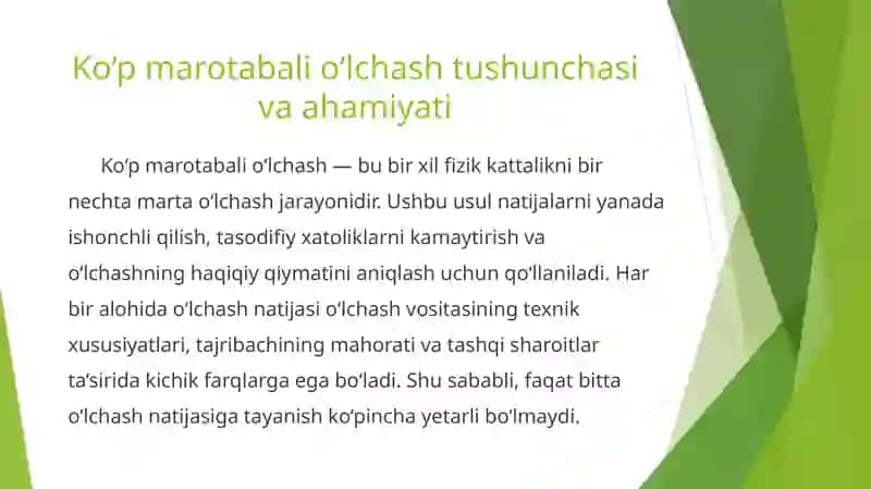 O‘lchash natijalarini qayta ishlash 2