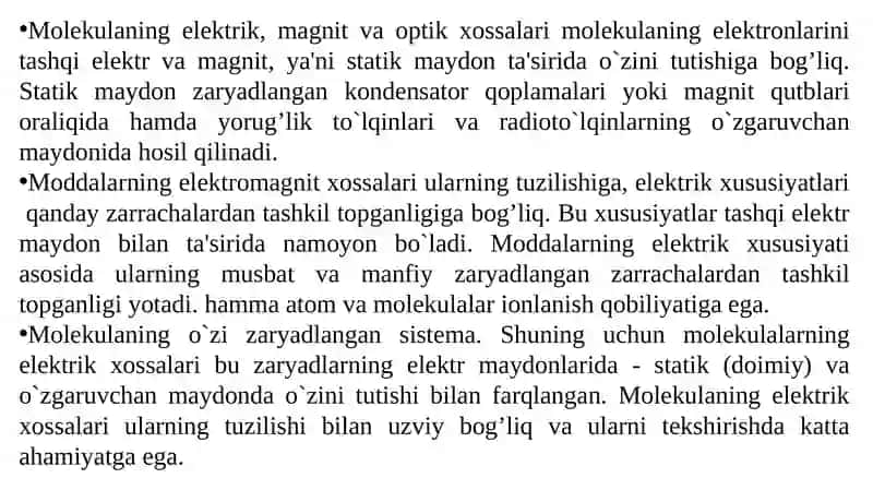 Molekula tashqi elektr maydonida 2