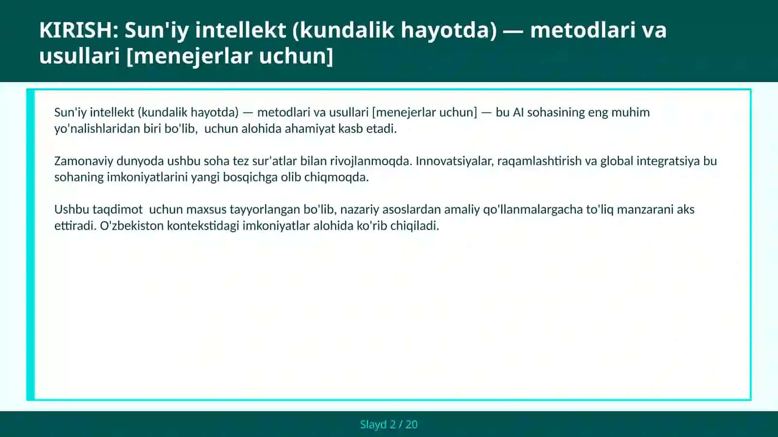 SUN'IY INTELLEKT (KUNDALIK HAYOTDA) — METODLARI VA USULLARI [MENEJERLAR UCHUN] 2