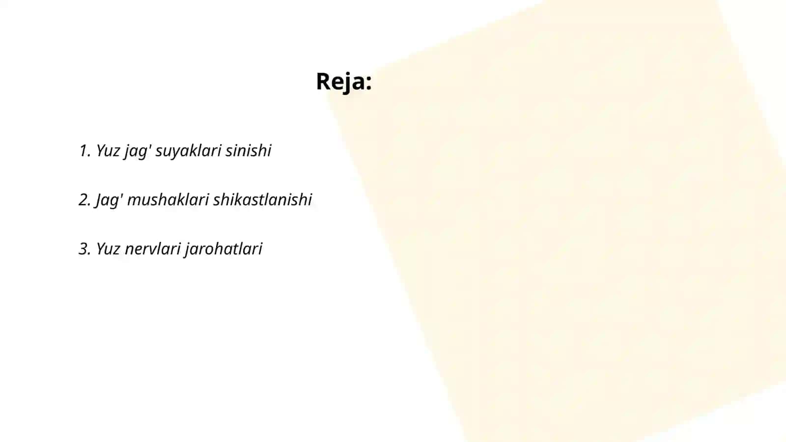 Yuz jag' to'qimalari jarohatlari va shikastlanishlari 2