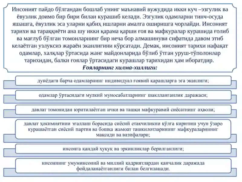 МАВЗУ:ҒОЯЛАР ХИЛМА ХИЛЛИГИ ВА МАФКУРАВИЙ ЖАРАЁНЛАРНИНГ ИЖТИМОИЙ ТАРАҚҚИЁТГА ТАЪСИРИ 2