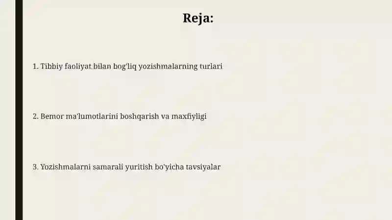 Tibbiy faoliyat bilan boʻgʻliq xizmat yozishmalari 2