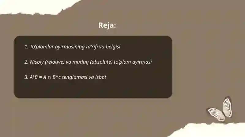 Toʻplamlar ayirmasi 2