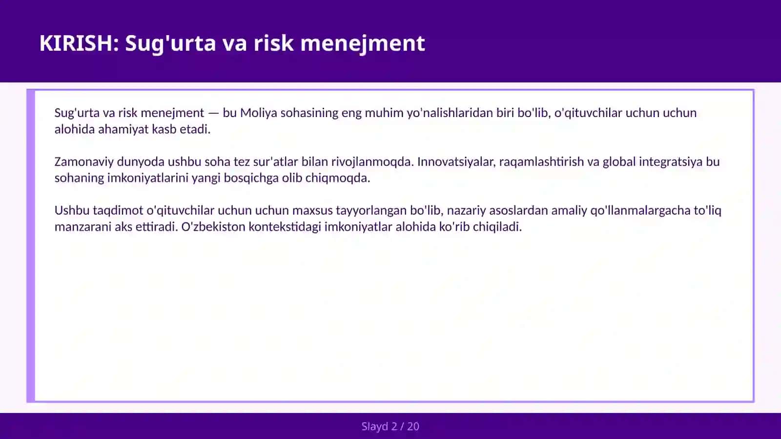 Sug'urta va risk menejment 2