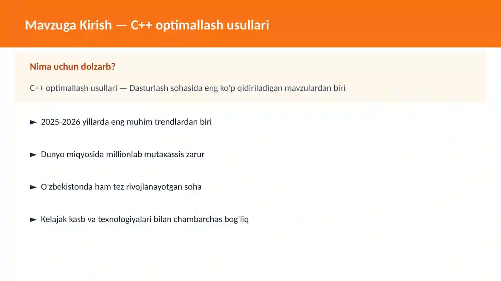 C++ optimallash usullari 2