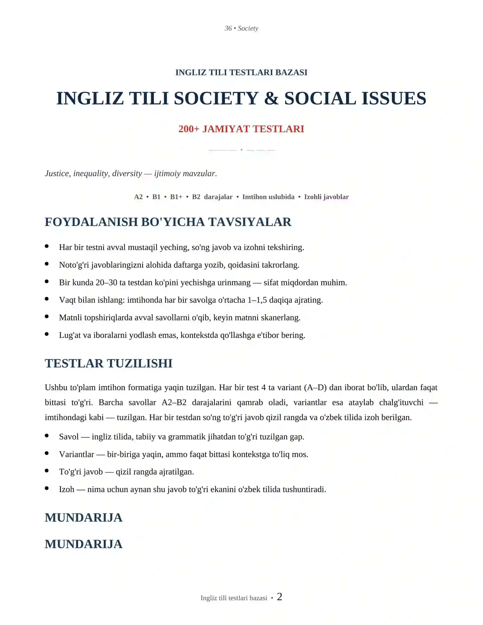 INGLIZ TILI SOCIETY & SOCIAL ISSUES 2