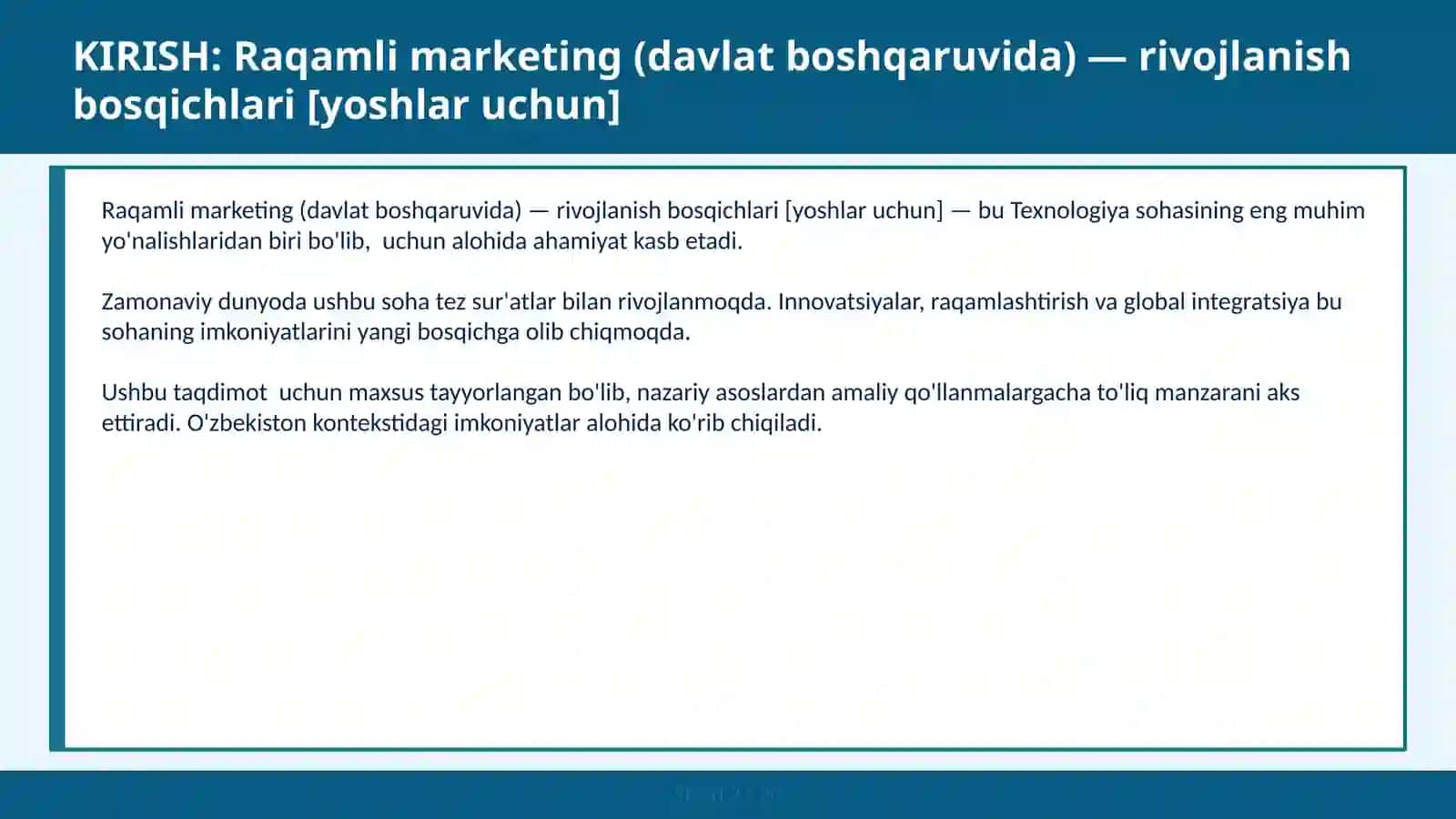 Raqamli marketing (davlat boshqaruvida) — rivojlanish bosqichlari [yoshlar uchun] 2