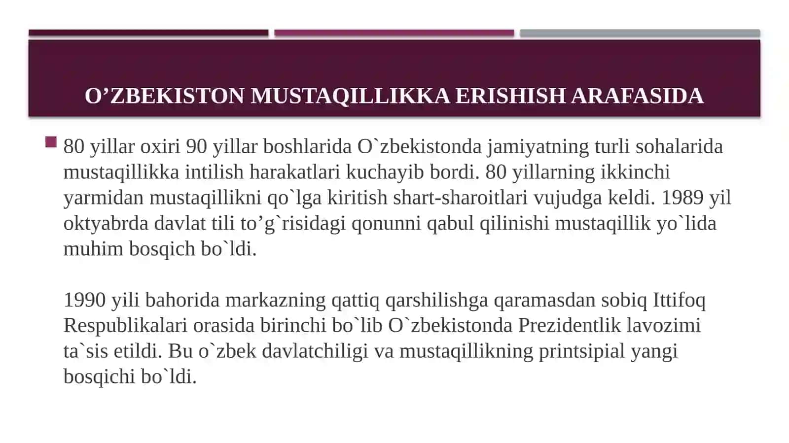 O’zbekiston mustaqillikka erishish arafasida 2