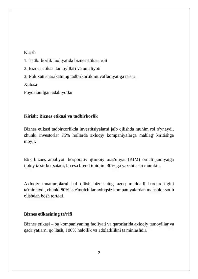 Tadbirkorlik faoliyatida biznes etikasining oʻrni 2