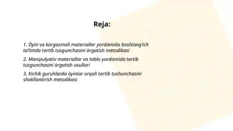 Òyin va kòrgazmali materiallar yordamida tartib tusgunchasini òrgatish metodikasi 2