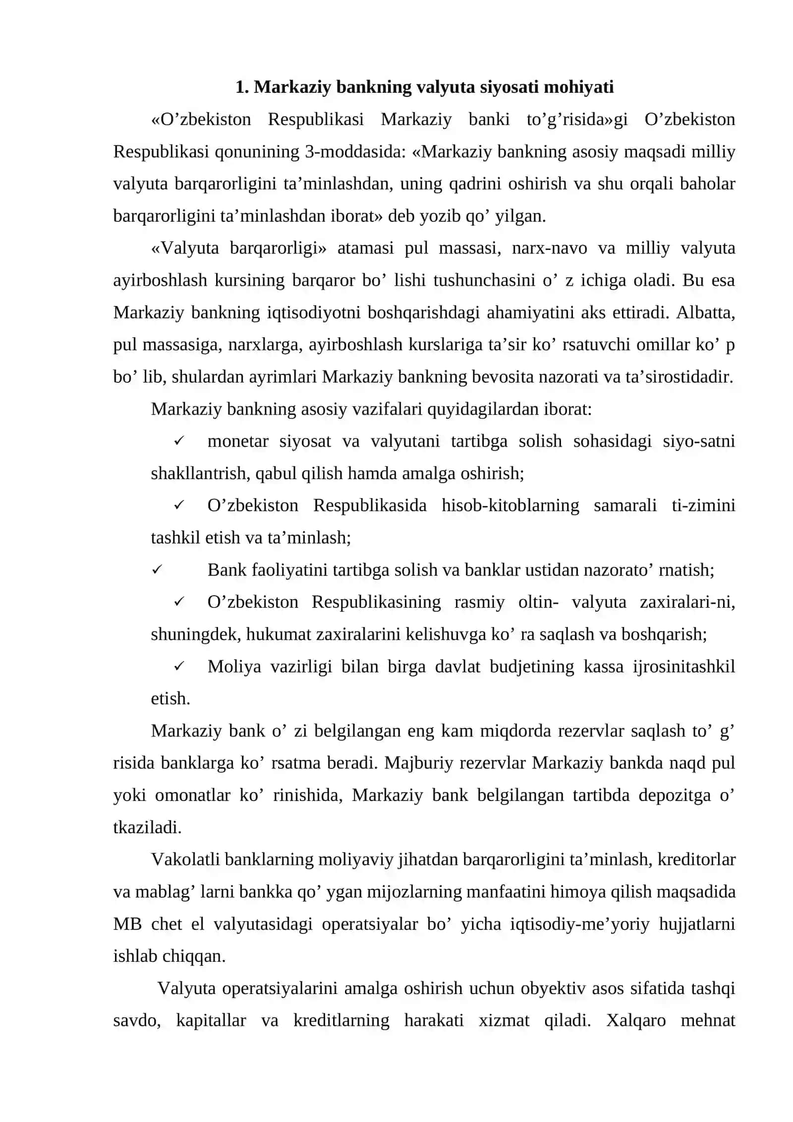 Markaziy bankning valyuta siyosati 2