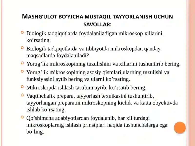 Biologik tadqiqotlarda mikroskopik tekshirish usullari 2
