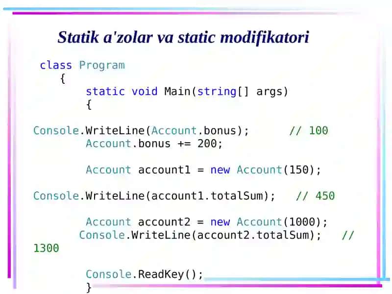 Statik a'zolar va static modifikatori 2